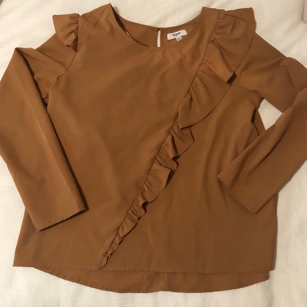 Kensie Gold Ruffle Blouse - Picture 1 of 5